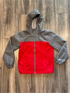 Eddie Bauer Kids Hooded Rain Jacket Gray Red Size L 14/16